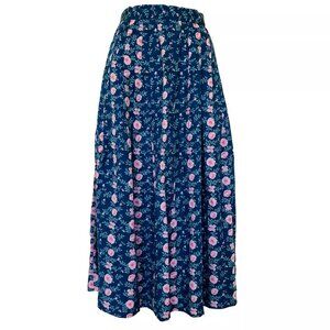Heritage House Blue Floral Maxi Skirt Pleated Vintage 80s Made in Canada